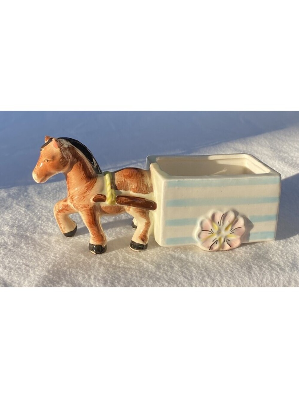 Vintage Grant Crest Hand Painted Japan Ceramic Horse & Cart Planter Mid Century